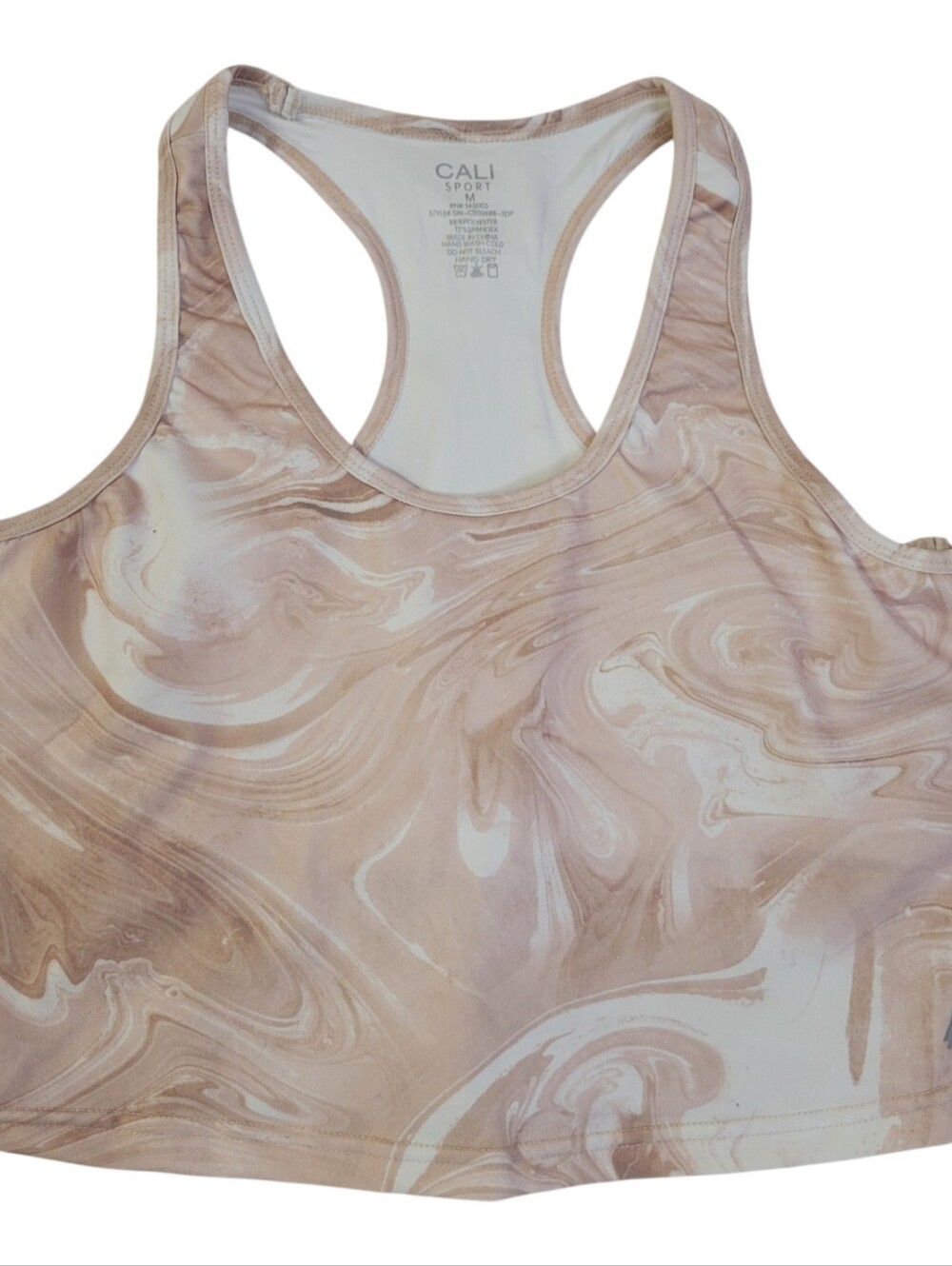 Cali Sport Racerback Sports Bra Womens Medium Brown Cream Marble Yoga Gym Run